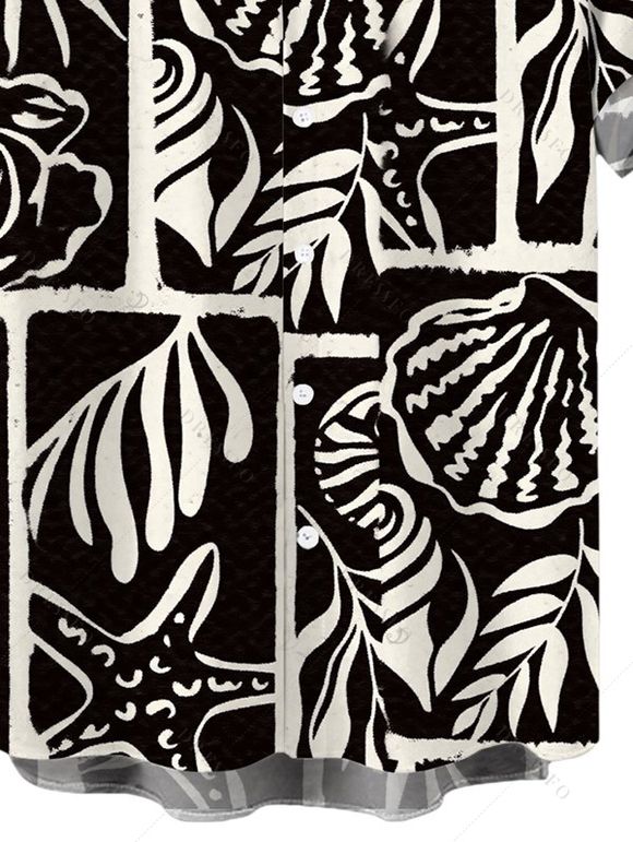 Men's Vacation Shirt Monochrome Shell Leaf Print Button Up Shirt - Noir XXXXXL | US 20