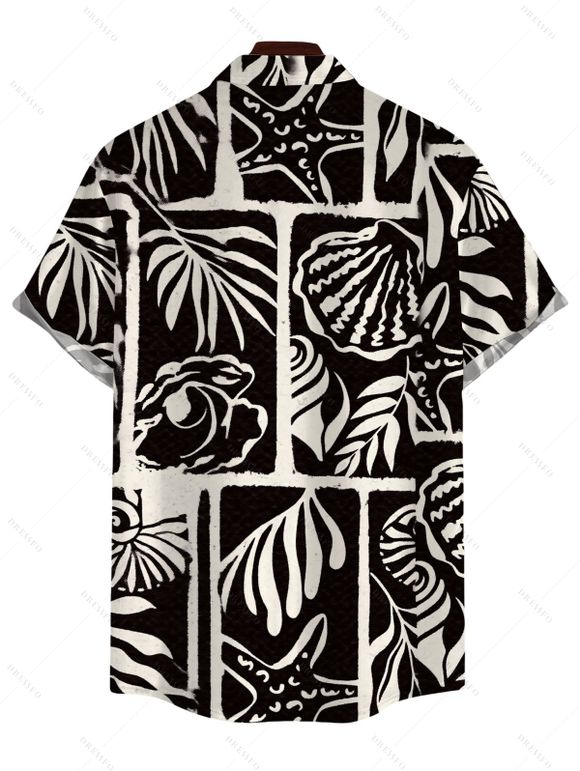 Vacation Couple Outfit Padded Cropped Tank Top Monochrome Shell Leaf Print Belt Pants and Shirt Shorts Set - Noir S | US 4