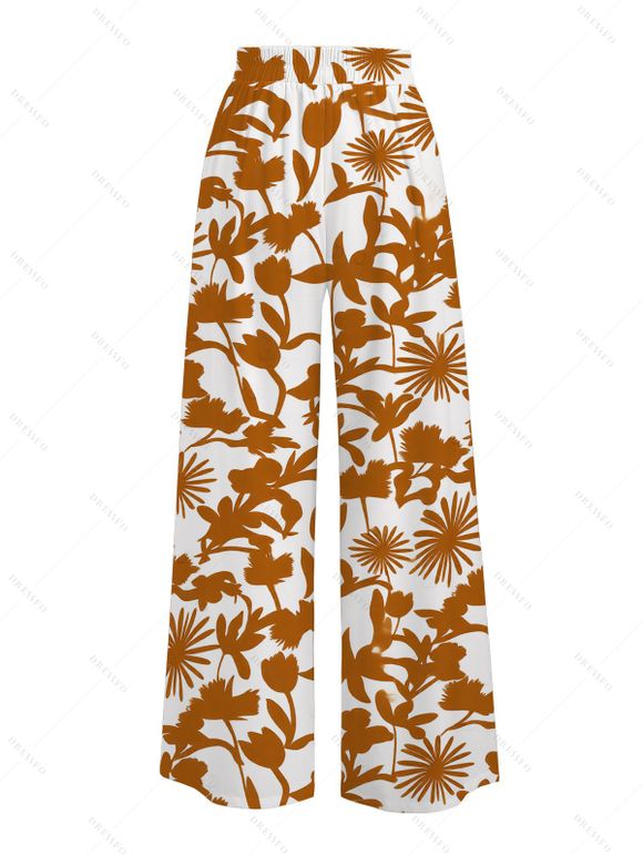 Vacation Couple Outfit Padded Cropped Tank Top Botanical Silhouette Print Belt Pants and Shirt Shorts Set - Brun Légère S | US 4