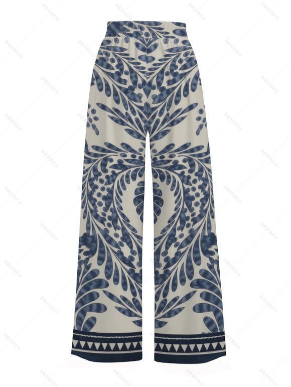 Ethnic Style Couple Outfit Textured Padded Cropped Tank Top Botanical Print Belt Pants and Shirt Shorts Set - Bleu gris S | US 4