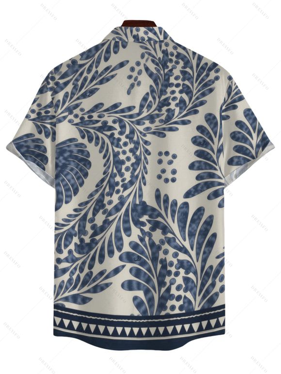 Ethnic Style Couple Outfit Textured Padded Cropped Tank Top Botanical Print Belt Pants and Shirt Shorts Set - Bleu gris S | US 4