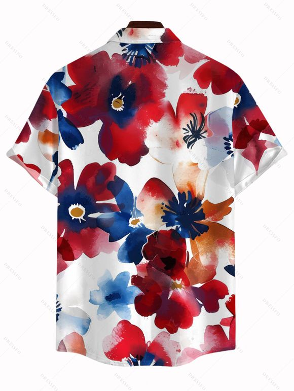 Men's French Artist Style Shirt Colorblock Watercolor Floral Pattern Button Up Shirt - multicolor A 5XL