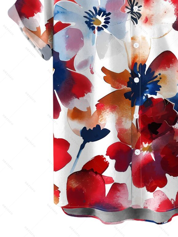 Men's French Artist Style Shirt Colorblock Watercolor Floral Pattern Button Up Shirt - multicolor A 5XL