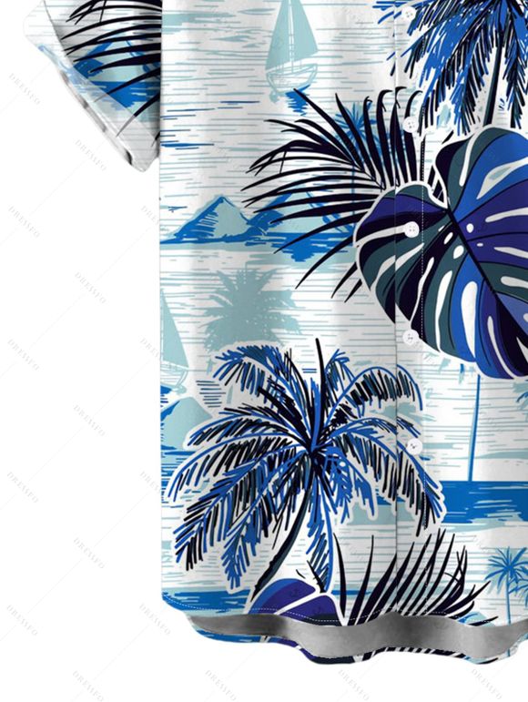 Men's Hawaii Vacation Shirt Coconut Tree Monstera Leaf Coastal Print Button Up Beach Shirt - Bleu 5XL