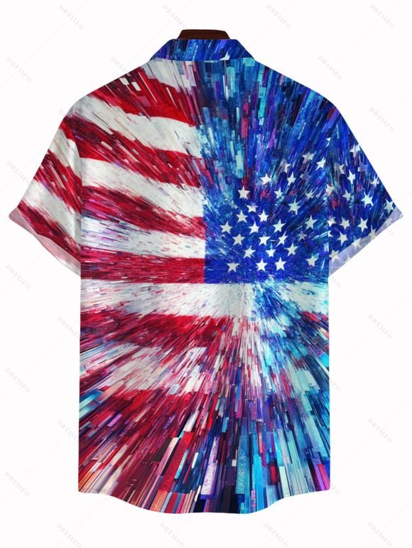 Men's Independence Day Shirt Radial Dynamic American Flag Star Stripe Print Button Up Patriotic Shirt - multicolor A 5XL