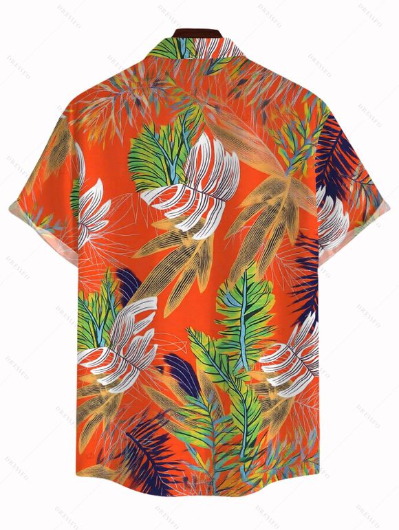 Men's Hawaii Vacation Shirt Colorblock Tropical Palm Leaf Print Button Up Shirt - Orange 5XL
