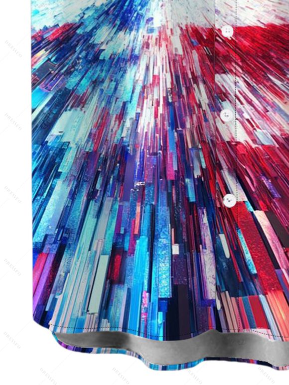 Independence Day Couple Outfit Radial Dynamic American Flag Star Stripe Print Ruched Bust Belt Dress and Shirt Patriotic Set - multicolor A S | US 4