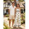 Bohemian Vacation Couple Outfit Ethnic Print Spaghetti Strap Wide Leg Jumpsuit and Textured Knitted Shirt Set - Beige S | US 4
