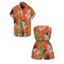 Hawaii Vacation Couple Outfit Colorblock Tropical Palm Leaf Print Pocket Off the Shoulder Romper and Shirt Set - Orange S | US 4