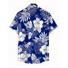 Hawaii Vacation Couple Outfit Sketch Hibiscus Floral Monstera Leaf Print Pocket Off the Shoulder Romper and Shirt Set - Bleu S | US 4