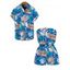 Hawaii Vacation Couple Outfit for Beach Colorblock Tropical Monstera Leaf Print Pocket Off the Shoulder Romper and Shirt Set - Bleu Toile de Jean S | US 4