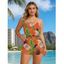 Hawaii Vacation Romper Colorblock Tropical Palm Leaf Print Pocket Off the Shoulder Romper - Orange XXL | US 14