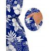 Hawaii Vacation Romper Hibiscus Floral Tropical Monstera Leaf Print Pocket Off the Shoulder Romper - Bleu M | US 6