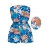Hawaii Vacation Romper for Beach Colorblock Tropical Monstera Leaf Print Pocket Off the Shoulder Romper - Bleu Toile de Jean XL | US 12