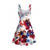 French Artist Style Dress Colorblock Watercolor Floral Pattern Ruched Bust Mini Belt Dress - multicolor A M | US 6