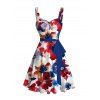 French Artist Style Dress Colorblock Watercolor Floral Pattern Ruched Bust Mini Belt Dress - multicolor A L | US 8-10