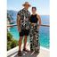 Vacation Couple Outfit Padded Cropped Tank Top Monochrome Shell Leaf Print Belt Pants and Shirt Shorts Set - Noir S | US 4