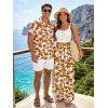 Vacation Couple Outfit Padded Cropped Tank Top Botanical Silhouette Print Belt Pants and Shirt Shorts Set - Brun Légère S | US 4