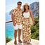 Vacation Couple Outfit Padded Cropped Tank Top Botanical Silhouette Print Belt Pants and Shirt Shorts Set - Brun Légère S | US 4