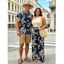 Vacation Couple Outfit Skew Neck Tank Top Botanical Silhouette Print Belt Pants and Shirt Shorts Set - Bleu de Minuit S | US 4