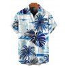 Hawaii Vacation Couple Outfit Coconut Tree Monstera Leaf Coastal Print Pocket Long Dress and Shirt Beach Set - Bleu S | US 4