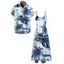 Hawaii Vacation Couple Outfit Coconut Tree Monstera Leaf Coastal Print Pocket Long Dress and Shirt Beach Set - Bleu S | US 4