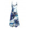 Hawaii Vacation Couple Outfit Coconut Tree Monstera Leaf Coastal Print Pocket Long Dress and Shirt Beach Set - Bleu S | US 4
