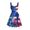 Independence Day Couple Outfit Radial Dynamic American Flag Star Stripe Print Ruched Bust Belt Dress and Shirt Patriotic Set - multicolor A S | US 4