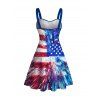 Independence Day Couple Outfit Radial Dynamic American Flag Star Stripe Print Ruched Bust Belt Dress and Shirt Patriotic Set - multicolor A S | US 4