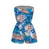 Hawaii Vacation Couple Outfit for Beach Colorblock Tropical Monstera Leaf Print Pocket Off the Shoulder Romper and Shirt Set - DENIM BLUE S | US 4
