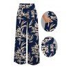 Vacation Couple Outfit Skew Neck Tank Top Botanical Silhouette Print Belt Pants and Shirt Shorts Set - Bleu de Minuit S | US 4