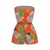 Hawaii Vacation Couple Outfit Colorblock Tropical Palm Leaf Print Pocket Off the Shoulder Romper and Shirt Set - ORANGE S | US 4