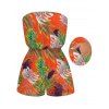 Hawaii Vacation Couple Outfit Colorblock Tropical Palm Leaf Print Pocket Off the Shoulder Romper and Shirt Set - ORANGE S | US 4
