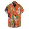 Hawaii Vacation Couple Outfit Colorblock Tropical Palm Leaf Print Pocket Off the Shoulder Romper and Shirt Set - ORANGE S | US 4