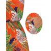 Hawaii Vacation Couple Outfit Colorblock Tropical Palm Leaf Print Pocket Off the Shoulder Romper and Shirt Set - ORANGE S | US 4