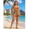 Hawaii Vacation Couple Outfit Colorblock Tropical Palm Leaf Print Pocket Off the Shoulder Romper and Shirt Set - ORANGE S | US 4