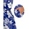 Hawaii Vacation Couple Outfit Sketch Hibiscus Floral Monstera Leaf Print Pocket Off the Shoulder Romper and Shirt Set - BLUE S | US 4