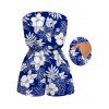 Hawaii Vacation Couple Outfit Sketch Hibiscus Floral Monstera Leaf Print Pocket Off the Shoulder Romper and Shirt Set - BLUE S | US 4