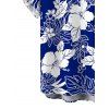 Hawaii Vacation Couple Outfit Sketch Hibiscus Floral Monstera Leaf Print Pocket Off the Shoulder Romper and Shirt Set - BLUE S | US 4