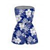 Hawaii Vacation Couple Outfit Sketch Hibiscus Floral Monstera Leaf Print Pocket Off the Shoulder Romper and Shirt Set - BLUE S | US 4