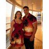 Vacation Couple Outfit Coconut Tree Sunset Print Ruched Belt Dress and Shirt Set - Grenade rouge S | US 4