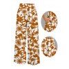 Vacation Wide Leg Pants Vintage Botanical Floral Silhouette Print Pocket Belt Pants - café XXL | US 14