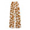 Vacation Wide Leg Pants Vintage Botanical Floral Silhouette Print Pocket Belt Pants - café XXL | US 14
