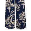 Vacation Wide Leg Pants Botanical Silhouette Print Pocket Belt Pants - Bleu Marine XXL | US 14