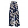 Vacation Wide Leg Pants Botanical Silhouette Print Pocket Belt Pants - Bleu Marine XXL | US 14