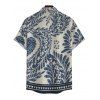 Men's Vintage Shirt Botanical Print Shirt Roll Up Sleeve Button Up Retro Shirt - Bleu gris 5XL