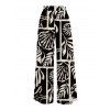 Vacation Wide Leg Pants Monochrome Shell Leaf Print Pocket Belt Pants - Noir XXL | US 14