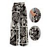 Vacation Wide Leg Pants Monochrome Shell Leaf Print Pocket Belt Pants - Noir XXL | US 14