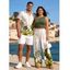 Vacation Couple Outfit Skew Neck Tank Top Tropical Banana Leaf Print Belt Pants and Shirt Shorts Set - WHITE S | US 4