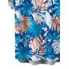 Hawaii Vacation Couple Outfit for Beach Colorblock Tropical Monstera Leaf Print Pocket Off the Shoulder Romper and Shirt Set - DENIM BLUE S | US 4